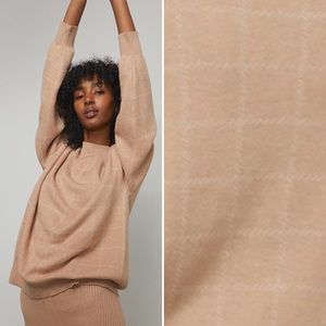Lunya Cozy Cotton Silk Pullover Sweater Nutmeg Windowpane Tan NWT Large NEW